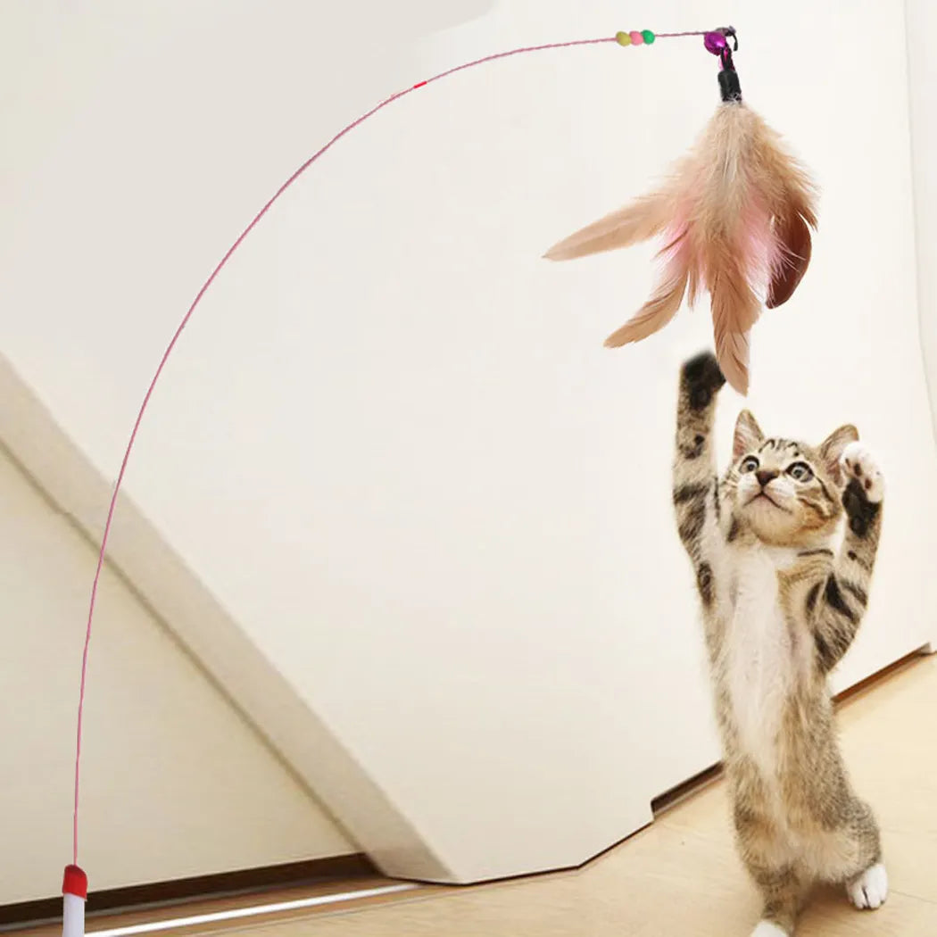 Cat Toy Stick Feather Wand With Bell Mouse Cage Toys