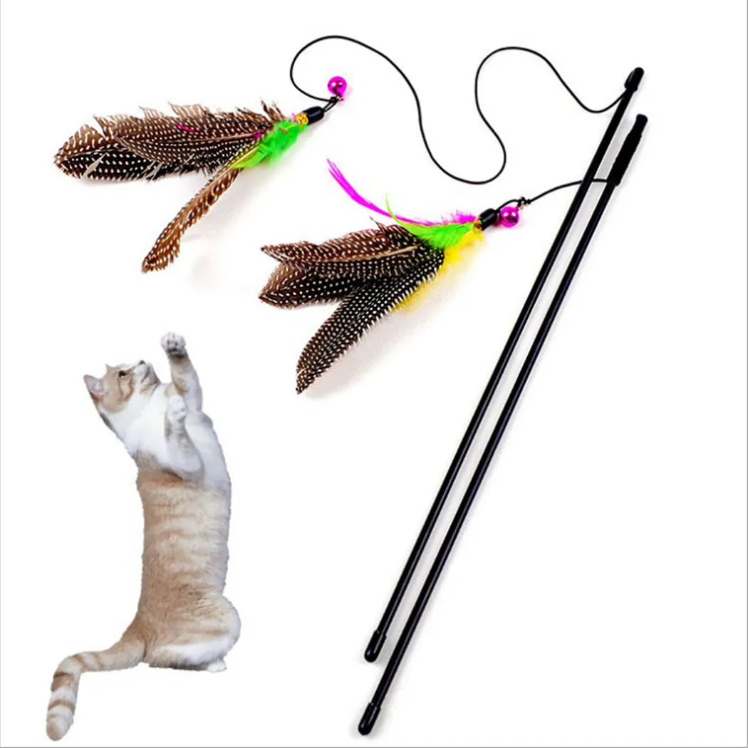 Cat Toy Stick Feather Wand With Bell Mouse Cage Toys