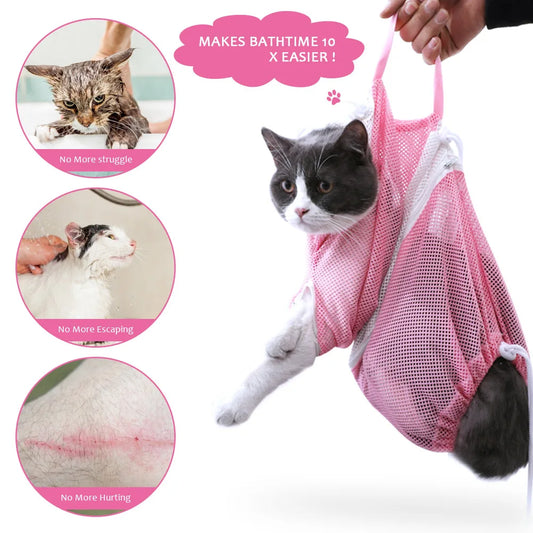 Adjustable Cats Washing Bags Mesh Cat Grooming Bathing Bag