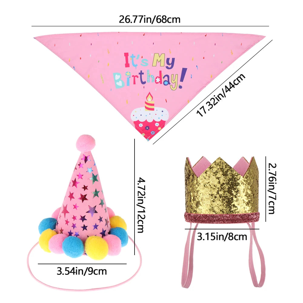 Cute Pet Birthday Caps/Bibs Design Headwear Triangle Scarf Hat Tie Collar