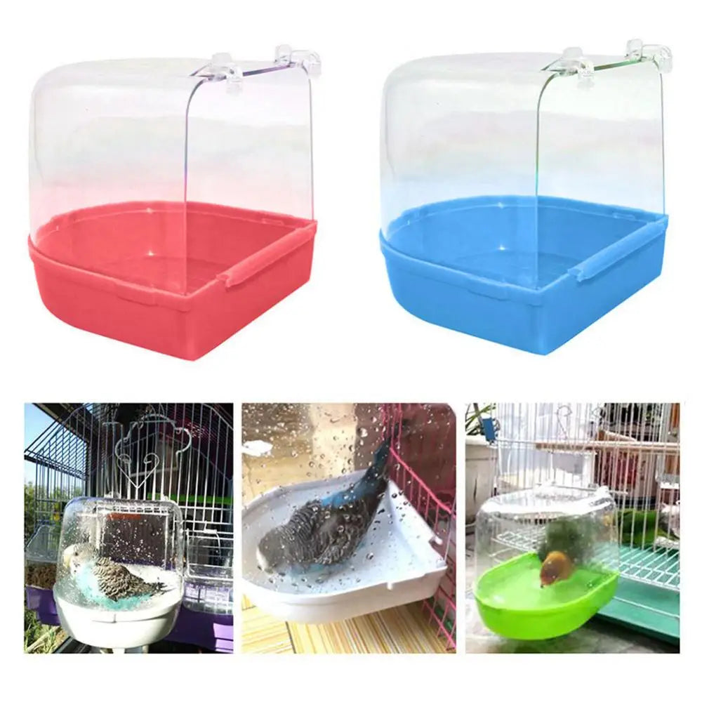 Bird Parrot Transparent Bathing Tub Bathtub Shower Box Hanging Cage Decor Small Animal Pet Bird Cleaning Tool