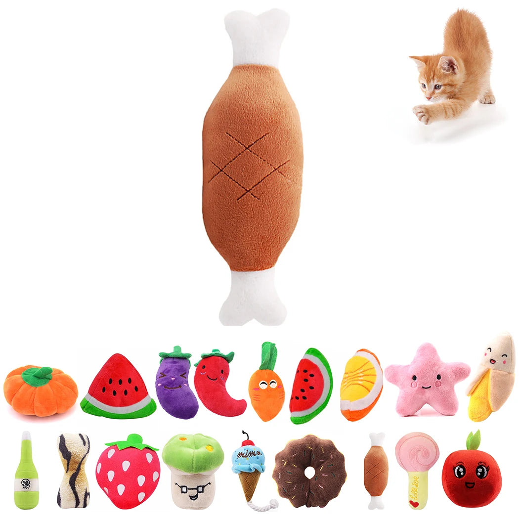 Cat Dog Plush Toys Cartoon Cute Fruit Food Shape Bite Resistant