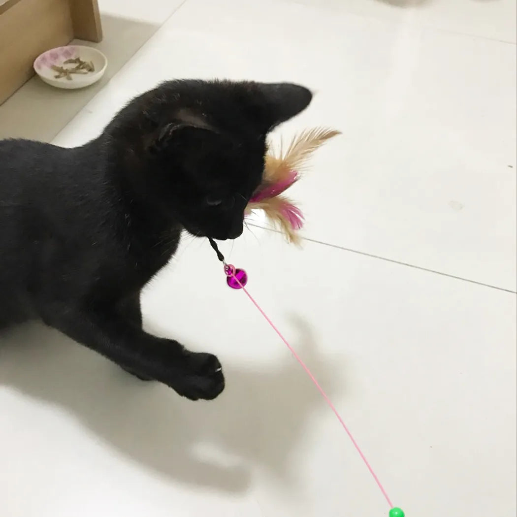 Cat Toy Stick Feather Wand With Bell Mouse Cage Toys