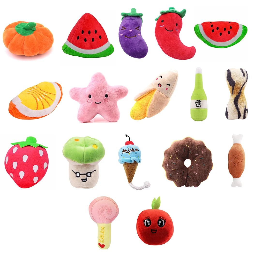 Cat Dog Plush Toys Cartoon Cute Fruit Food Shape Bite Resistant