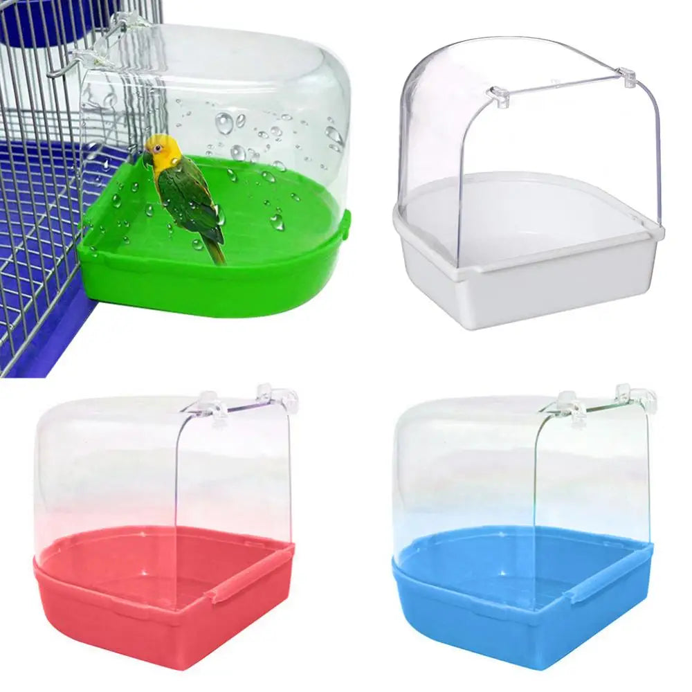 Bird Parrot Transparent Bathing Tub Bathtub Shower Box Hanging Cage Decor Small Animal Pet Bird Cleaning Tool