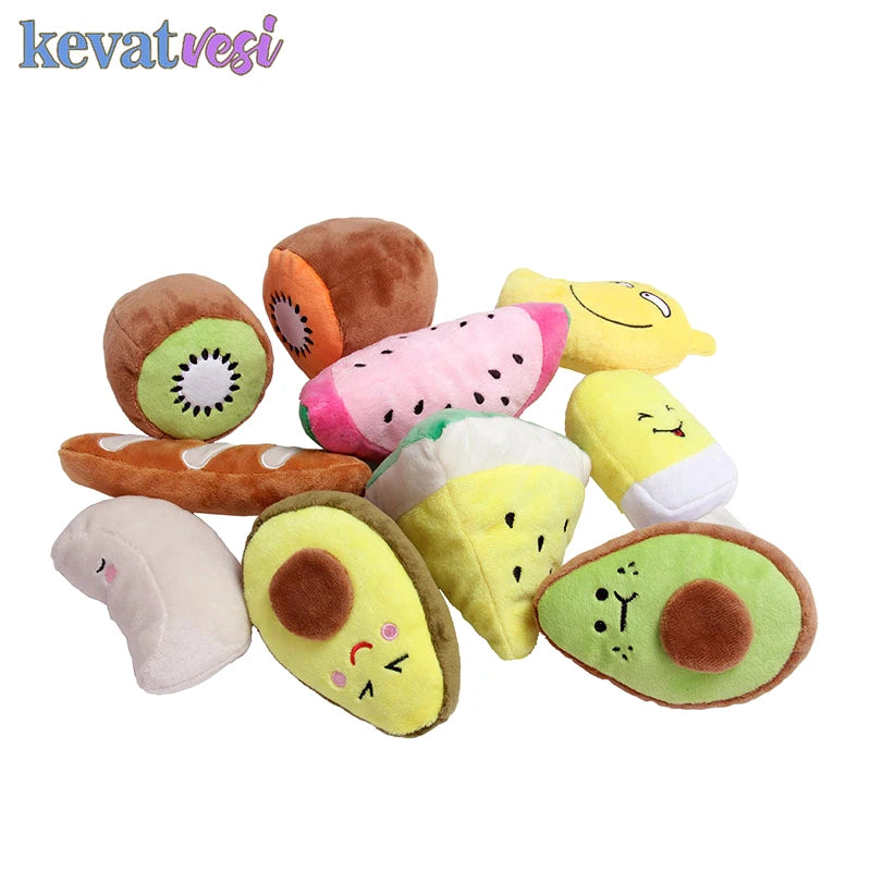 Dog Plush Toy Cute Dog Chew Toys Squeaky Fruit Cartoon Puppy Toy