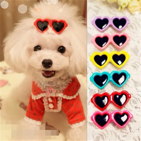 New Pet Lovely Heart Sunglasses Hairpins Pet Dog Bows Hair Clips