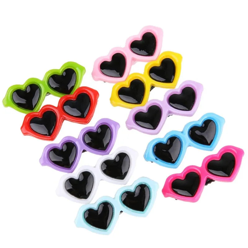 New Pet Lovely Heart Sunglasses Hairpins Pet Dog Bows Hair Clips