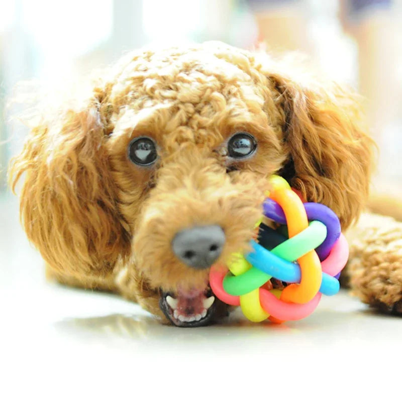 Colorful Rainbow Pet Bell Ball Dog Toy Cat Toys Pet Dog Ball Bell Chew Toys