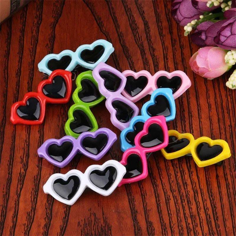 New Pet Lovely Heart Sunglasses Hairpins Pet Dog Bows Hair Clips